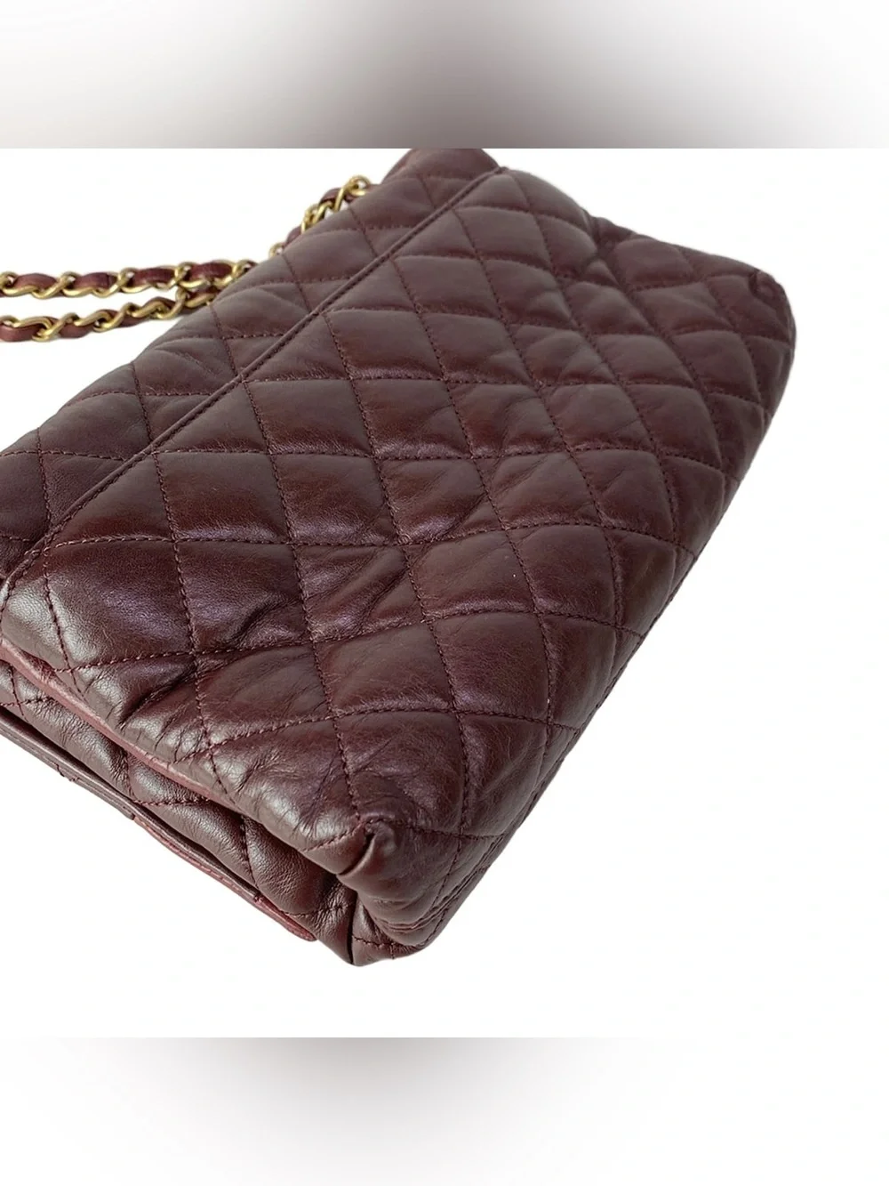 Authentic CHANEL Soft elegance quilted burgundy calf skin 2way bag